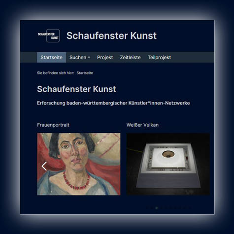 Screnshotausschnitt Homepage Schaufenster Kunst